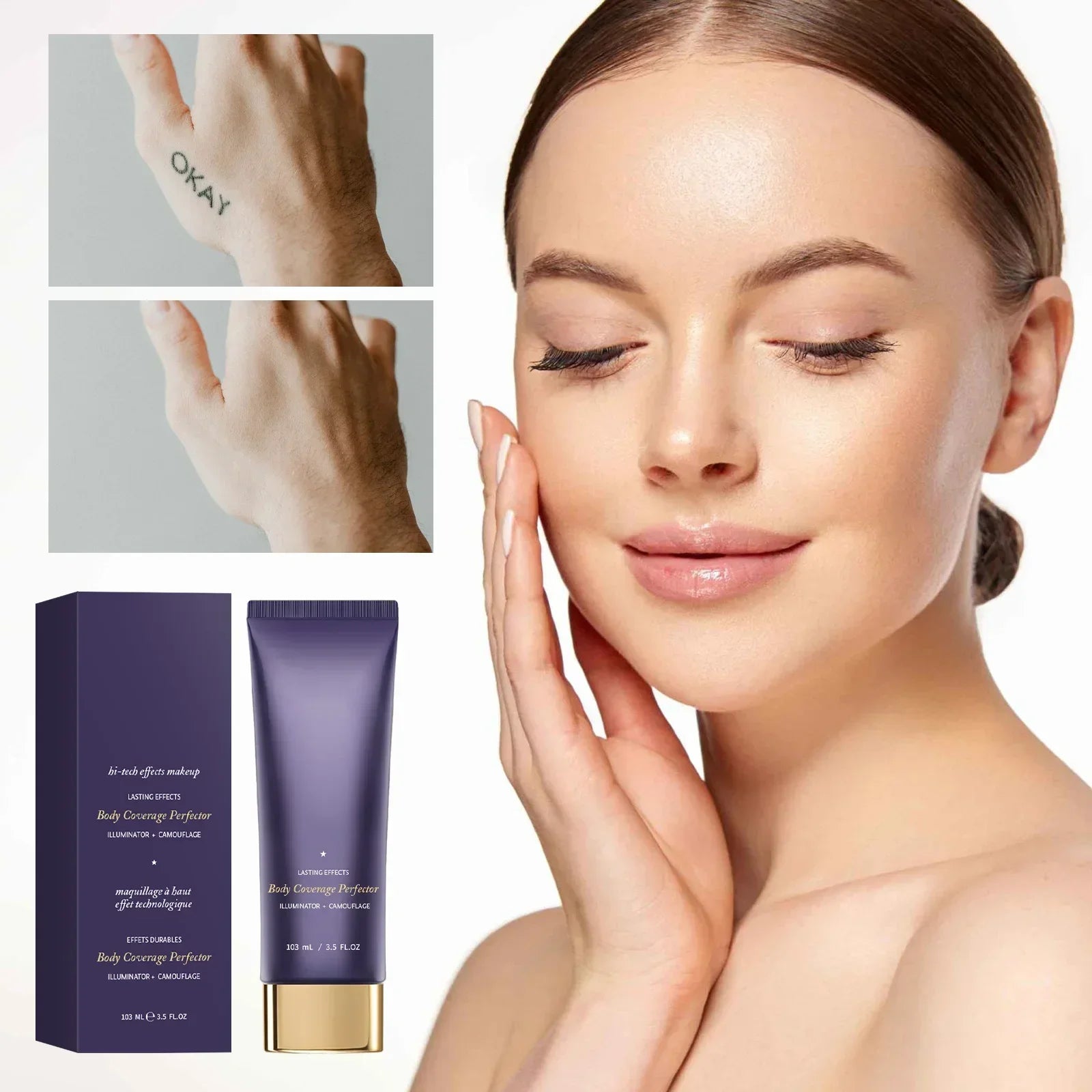 Waterproof Body Foundation 103ml - Neutral/warm/deep/golden shades. Full coverage dark spot concealer for face, arms & legs.