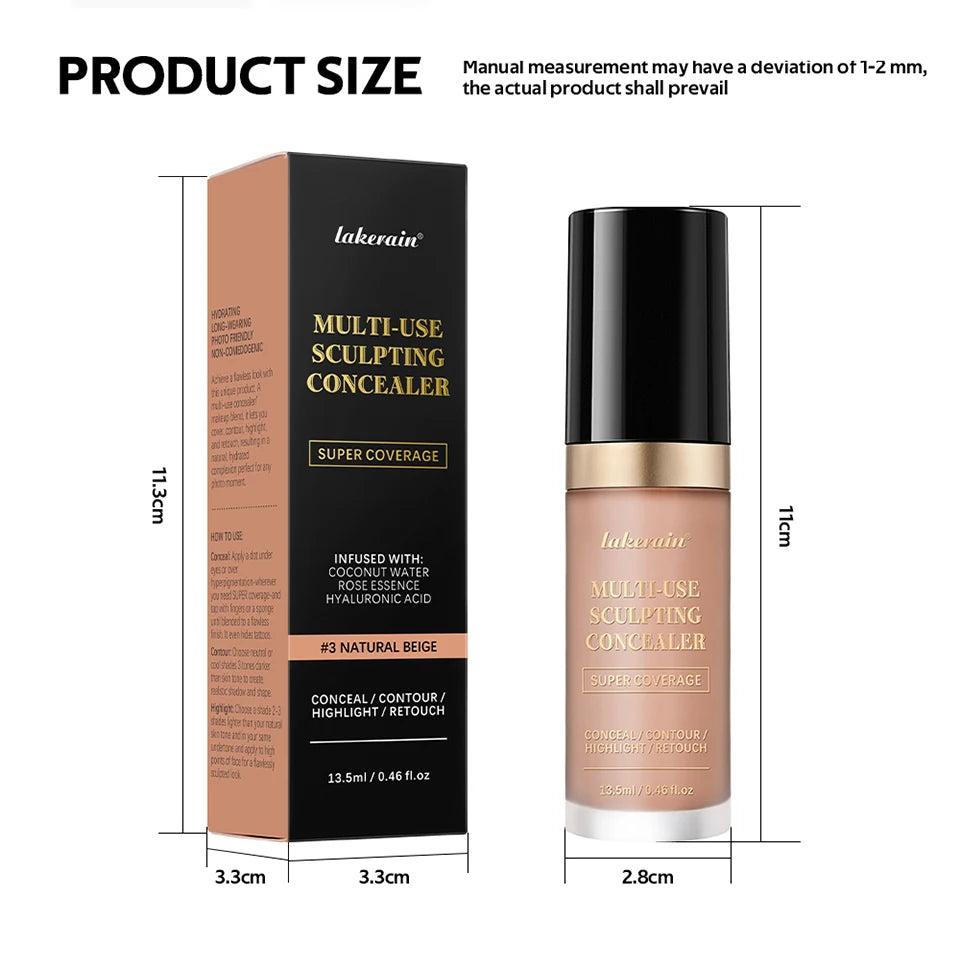 Foundation Coverage Concealer Multi-Use Cream Oil Free Long Lasting Hydrating Cover Contour Highlight and Retouch Face Makeup