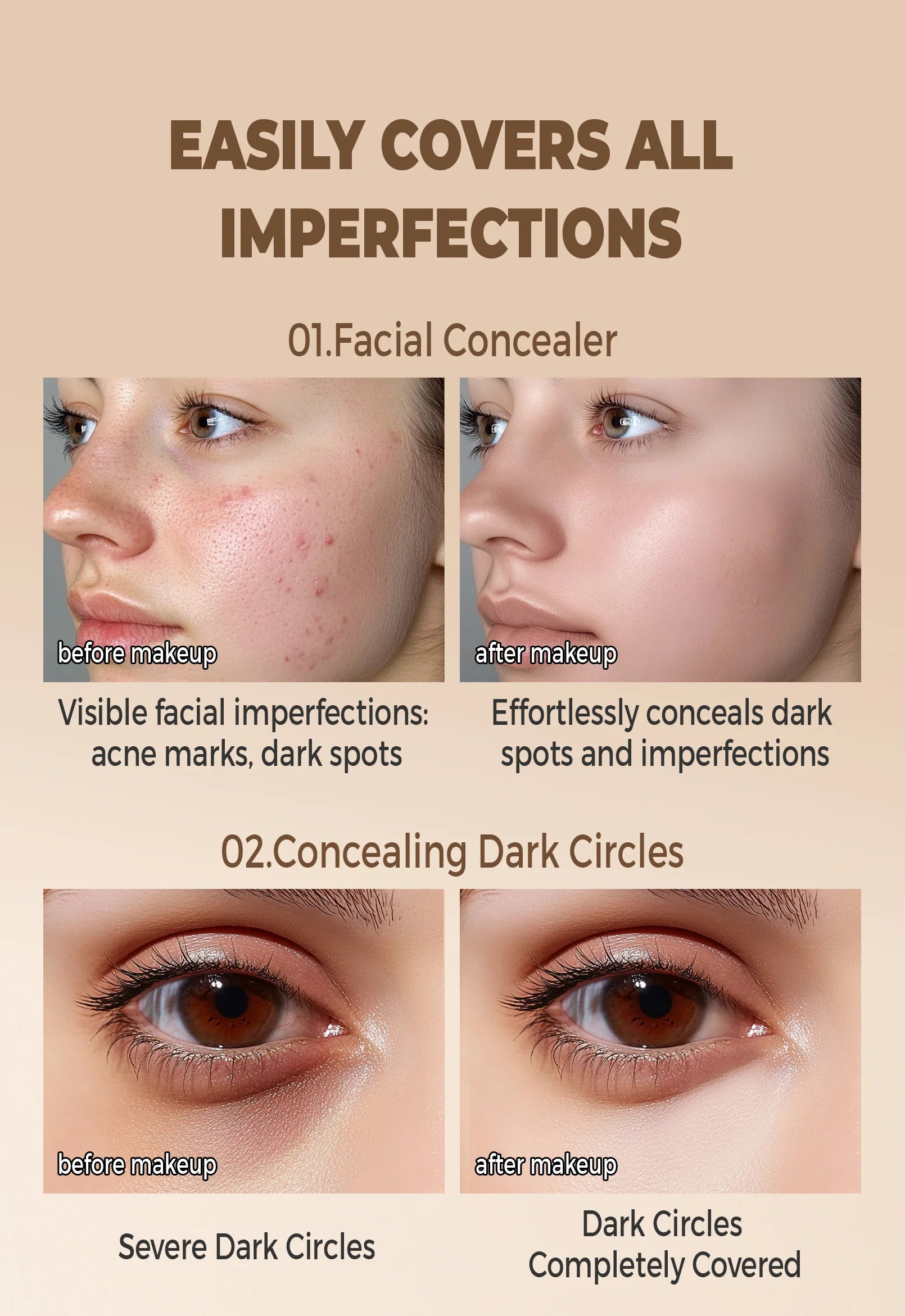 Waterproof Full Coverage Concealer for Tattoos, Scars - Natural Finish Foundation for All Skin Tones & Types