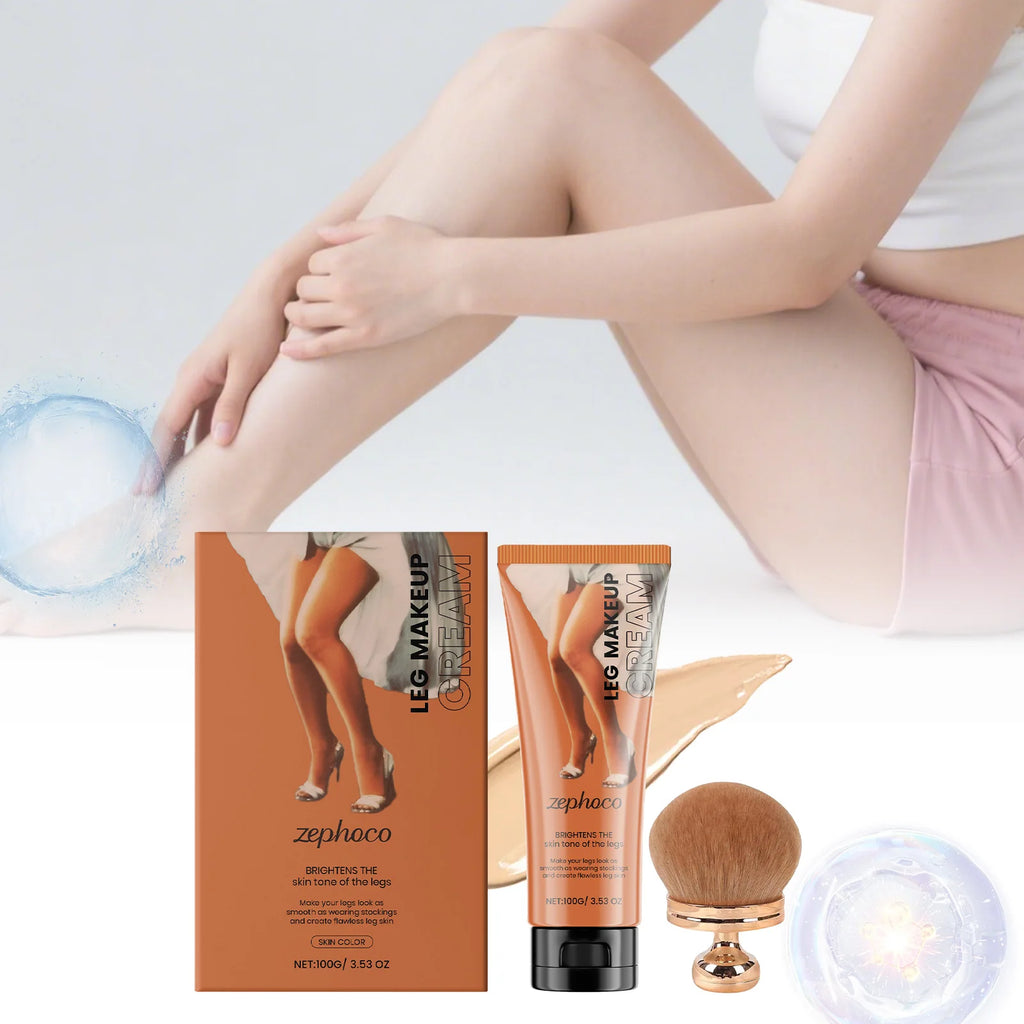 Body Foundation with Brush Set Waterproof Leg Makeup Cream Full Coverage Concealer Scar Veins Niacinamide Physical Sun Protectin