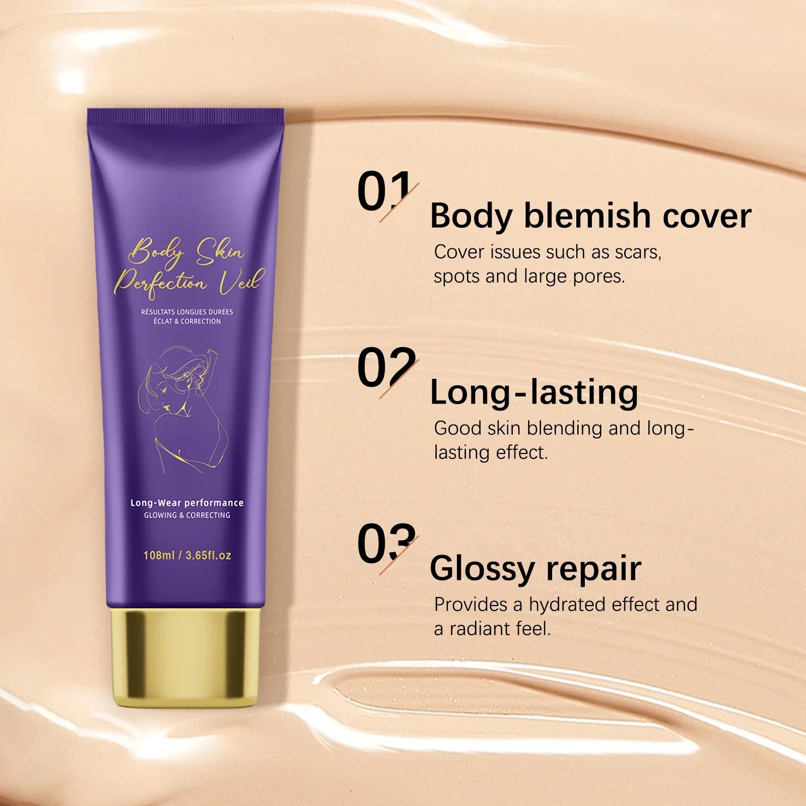 108ML Body Concealer& Brush Set Makeup High Coverage Cover Scars/Spots/Pores/ Long Lasting Waterproof Foundation for Face Body