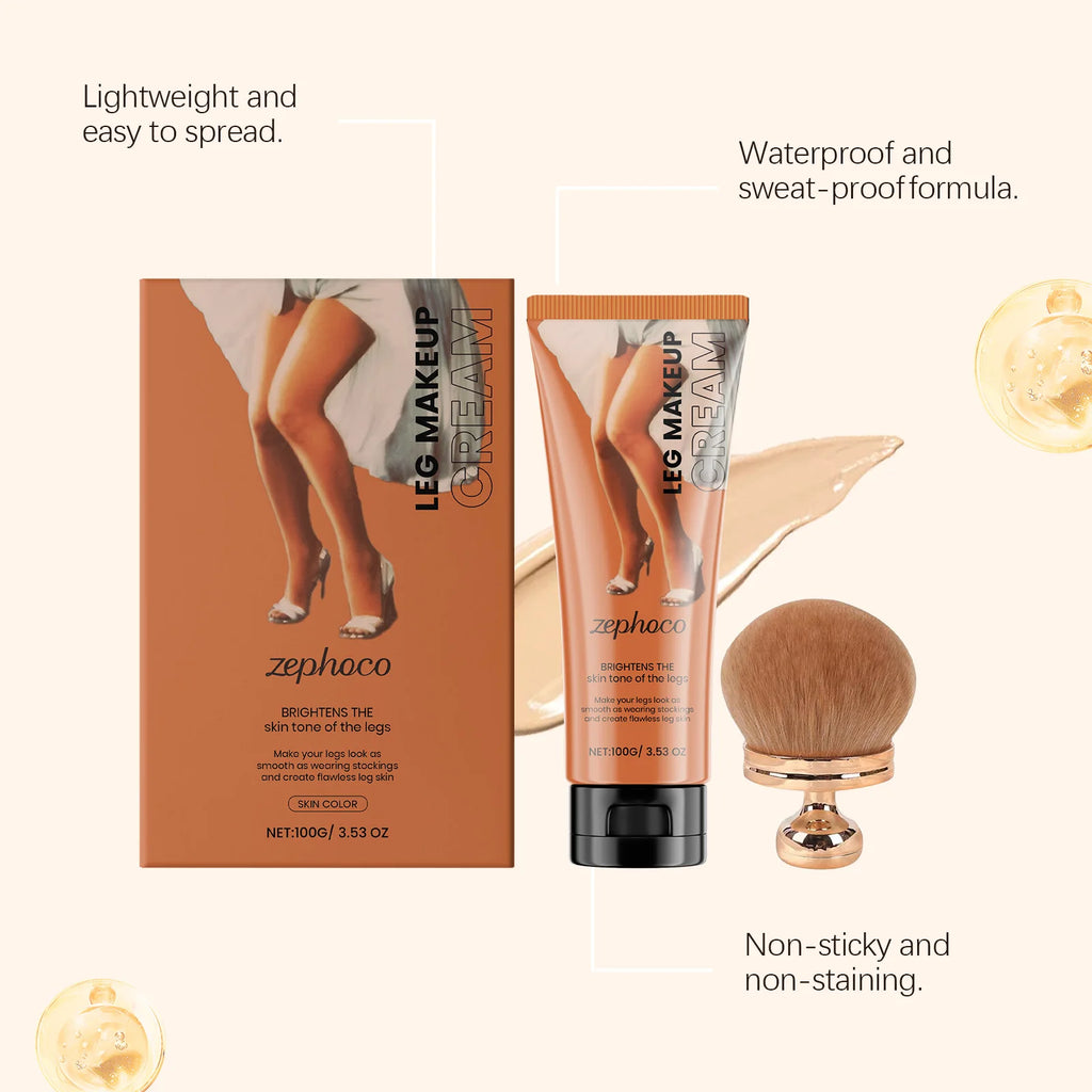Body Foundation with Brush Set Waterproof Leg Makeup Cream Full Coverage Concealer Scar Veins Niacinamide Physical Sun Protectin