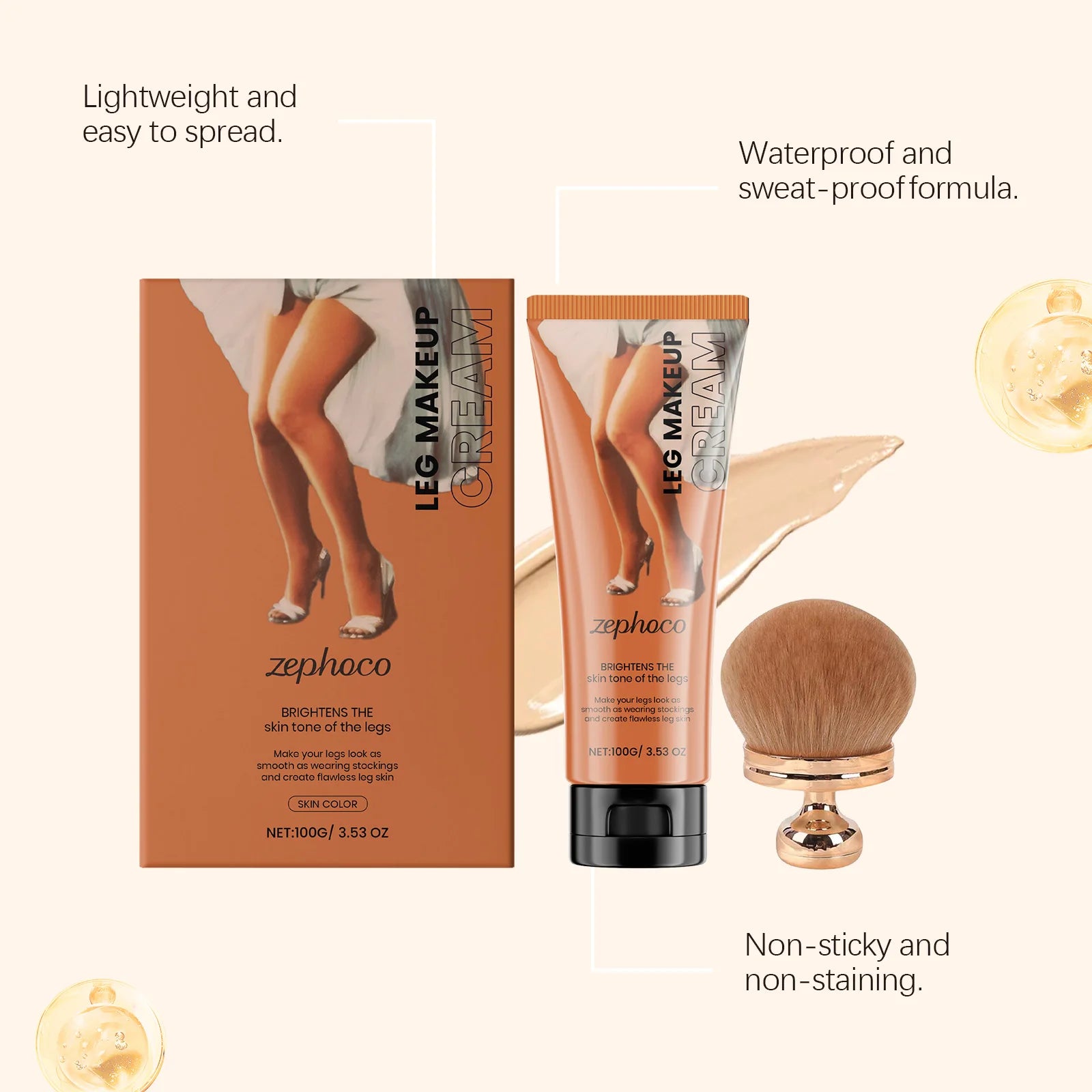 Body Foundation with Brush Set Waterproof Leg Makeup Cream Full Coverage Concealer Scar Veins Niacinamide Physical Sun Protectin