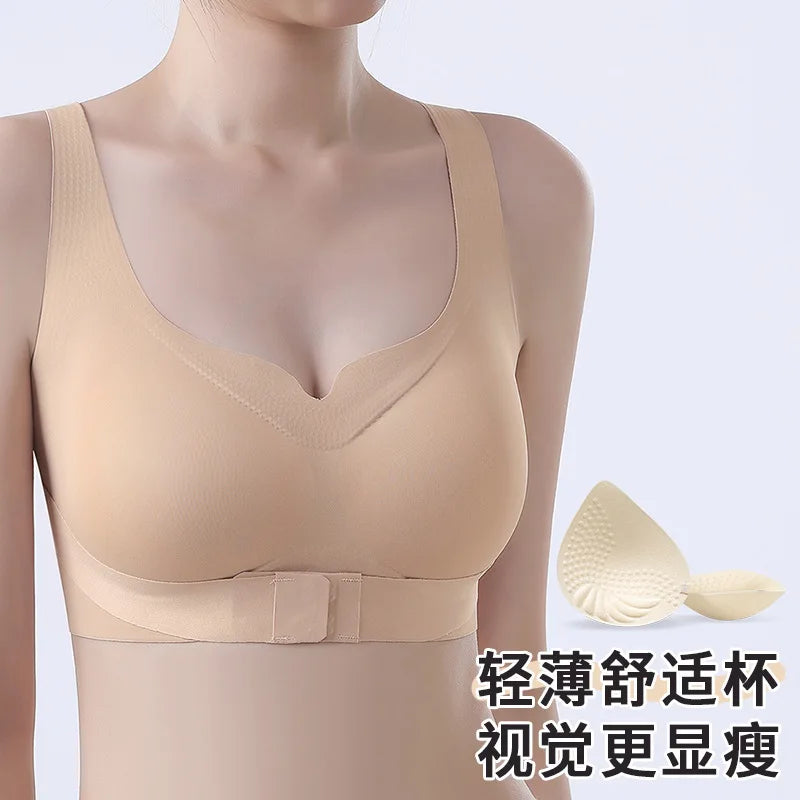 Wireless Posture Correction Bra for Women Seamless Push Up Bralette with Cross Back Support for Daily Shaping Lingerie