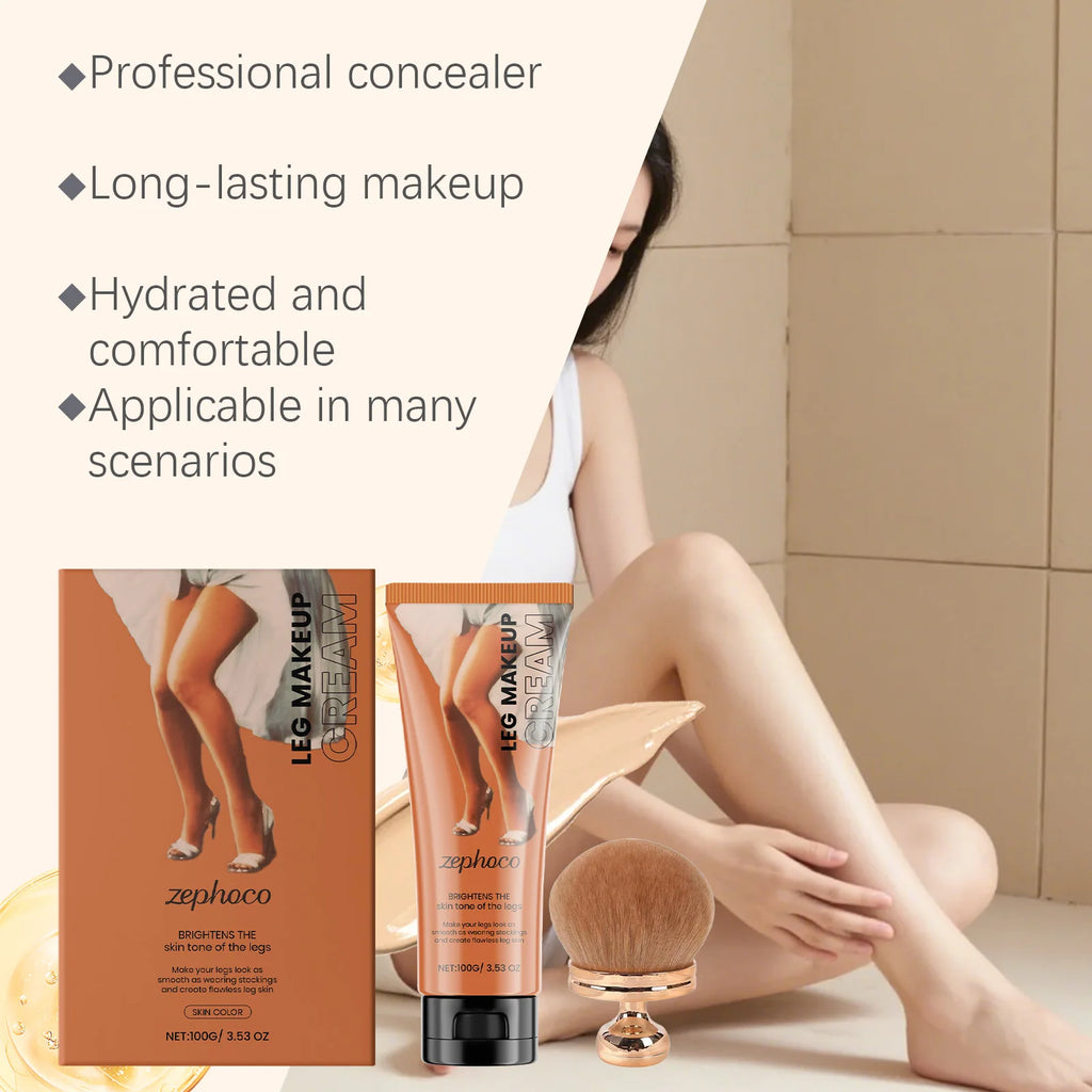 Body Foundation with Brush Set Waterproof Leg Makeup Cream Full Coverage Concealer Scar Veins Niacinamide Physical Sun Protectin