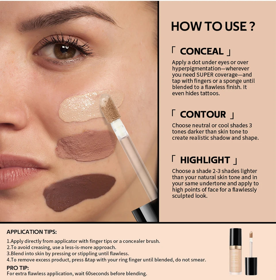 Foundation Coverage Concealer Multi-Use Cream Oil Free Long Lasting Hydrating Cover Contour Highlight and Retouch Face Makeup
