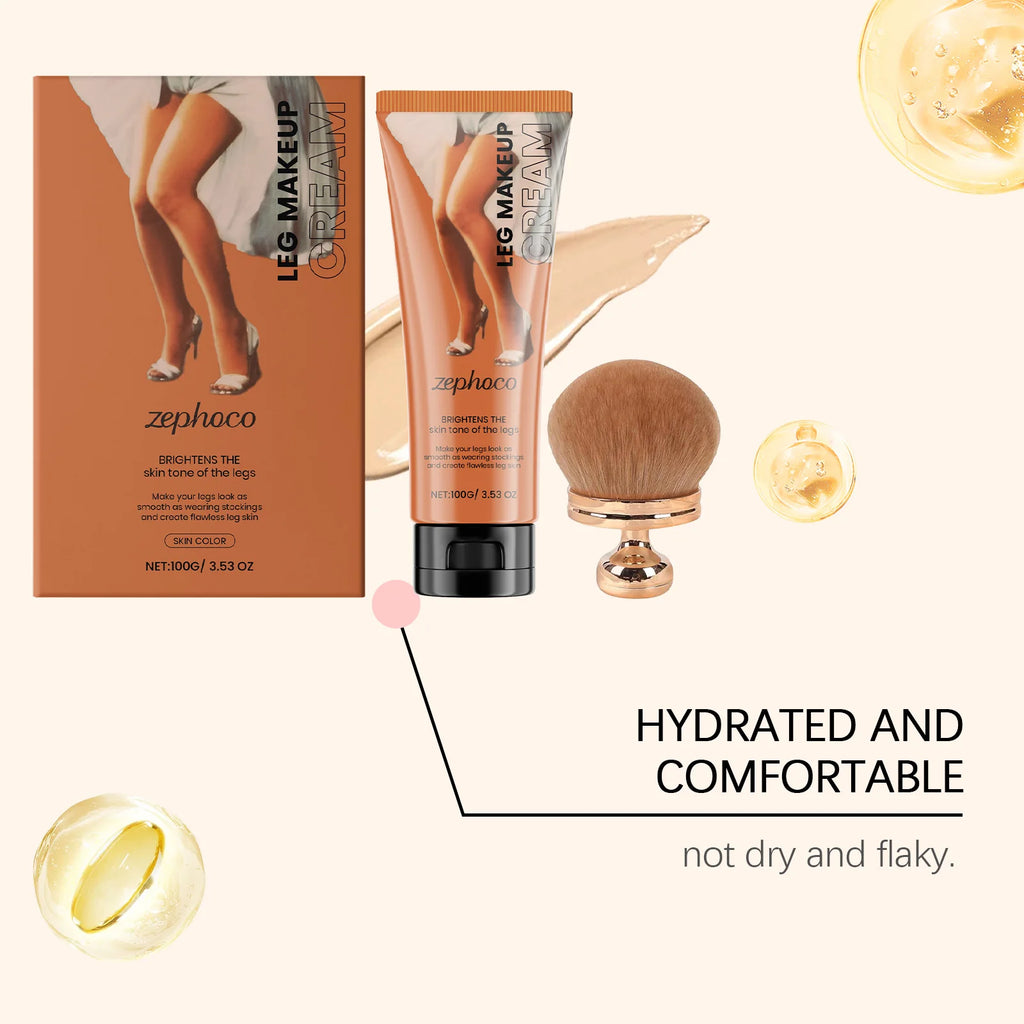 Body Foundation with Brush Set Waterproof Leg Makeup Cream Full Coverage Concealer Scar Veins Niacinamide Physical Sun Protectin