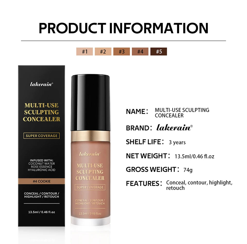 Foundation Coverage Concealer Multi-Use Cream Oil Free Long Lasting Hydrating Cover Contour Highlight and Retouch Face Makeup