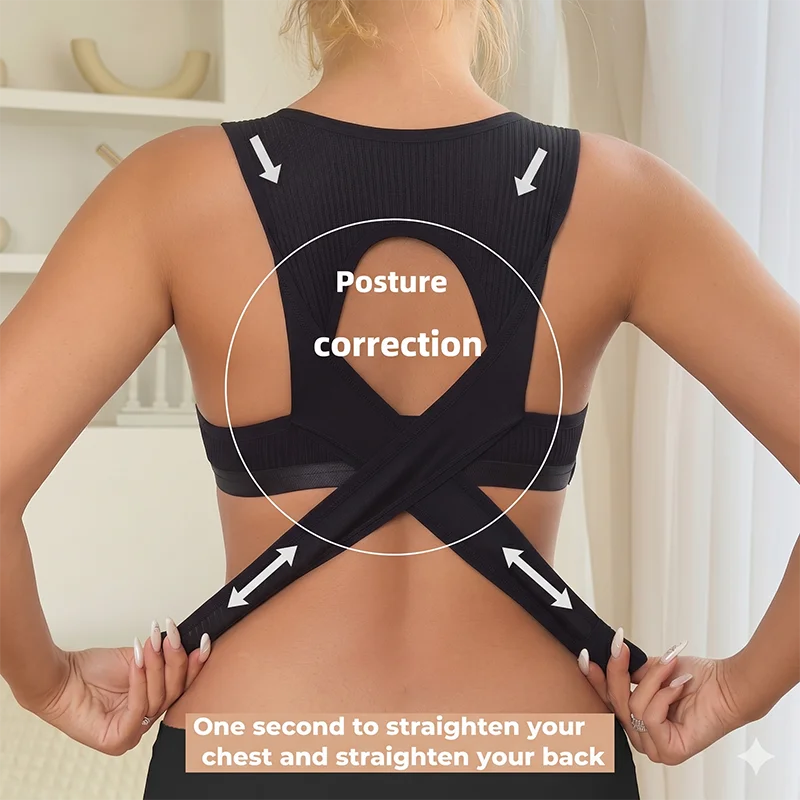 Women's Posture Corrector Push-Up Bra Seamless Wireless for Better Back Support Underwire Back Posture Corrector for Sports