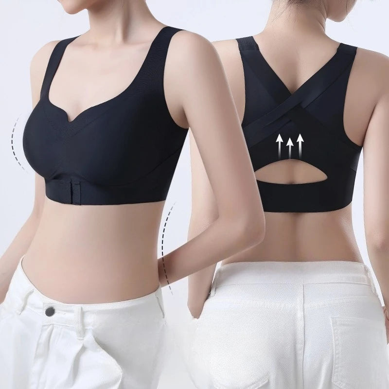 Wireless Posture Correction Bra for Women Seamless Push Up Bralette with Cross Back Support for Daily Shaping Lingerie