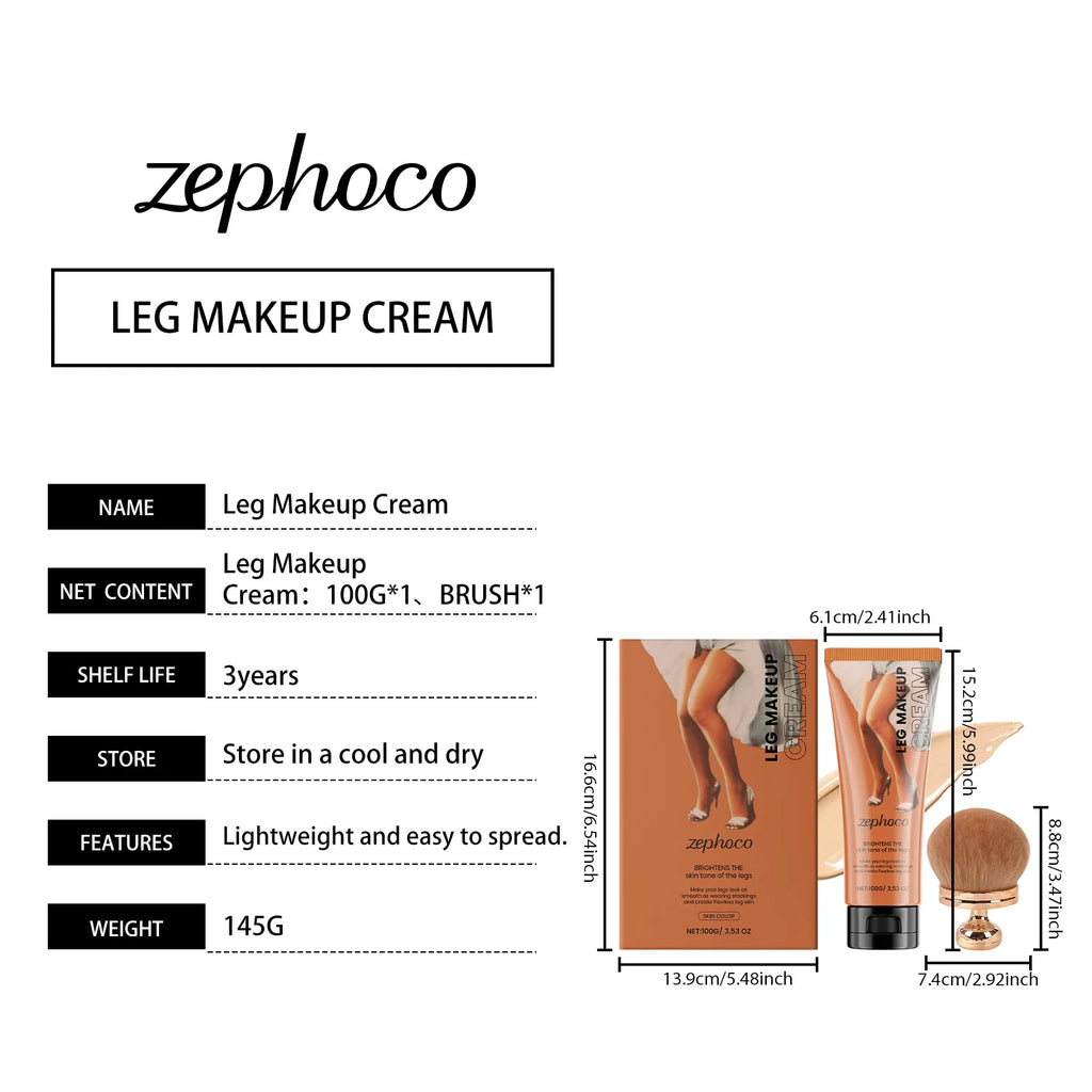 Body Foundation with Brush Set Waterproof Leg Makeup Cream Full Coverage Concealer Scar Veins Niacinamide Physical Sun Protectin